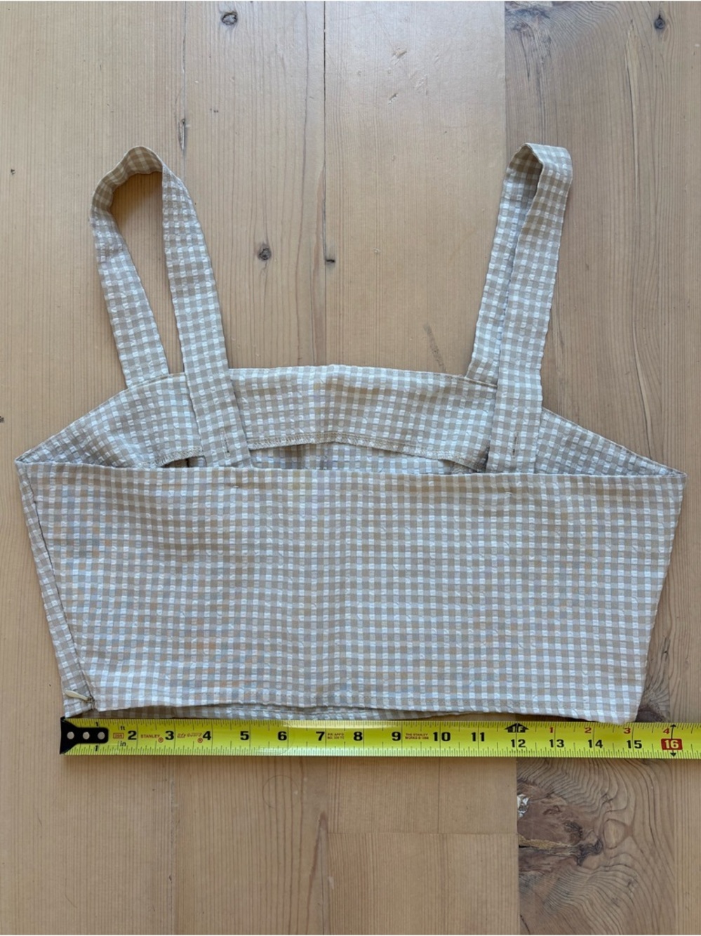 Lulus Tan and White Gingham Square-Neck Crop Top - Large - Picture 9 of 10